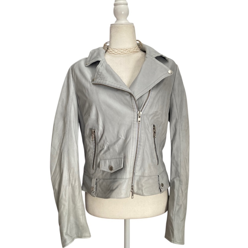 Schyia Lamb Leather Moto Jacket Light Blue - Picture 4 of 13